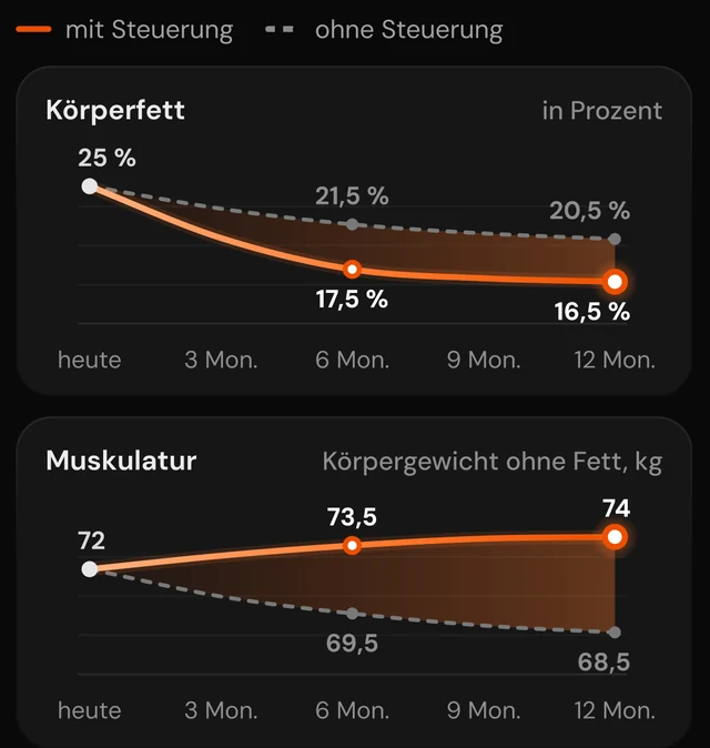 Ausschnitt aus dem Bericht: Körperfett und Muskulatur in 12 Monaten